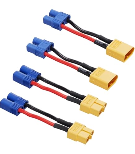 Cables Adaptadores XT60 A T Plug – 4 Piezas 14AWG De 10 Cm Para Baterías Lipo RC (Machos Y Hembras)