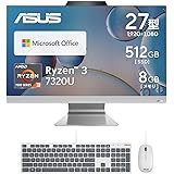 ASUS デスクトップパソコン 一体型 27インチ Ryzen 3 7320U メモリ8GB SSD512GB MS Office搭載 Windows11 キーボード&マウス付属 ホワイト M3702WFAK-WA007WS