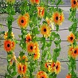 Adsled 10pcs Lot 2.1 M人工太陽フラワーウィッカー籐Vine Fake Foliageリーフ花植物ガーランドガーデンデコレーション用