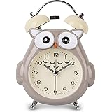 luckinsell 置き時計 目覚まし時計 めざまし時計 かわいい キャラクター 子供 人気 おしゃれ フクロウ ツインベル 連続秒針 70dB 大音量 新学期のプレゼント 贈り物 茶色