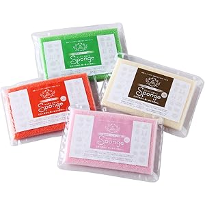 サンサンスポンジ (4色, 4個セット) 長持ち 泡立ち 泡切れ 水切れ キッチン ギフト グラス グラス洗い グラス用…