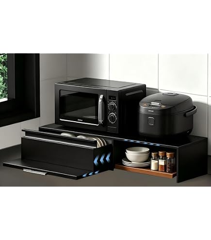 Amazon.co.jp: ママ倉 レンジ下収納 伸縮式 スライドテーブル 大容量
