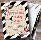 ブラック&ホワイトフローラルバレリーナバレエInvitationsベビーシャワー招待状 200 Invitations