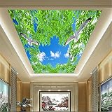 Sproud カスタムの天井の壁紙青空と白い雲緑鳩のフレスコリビングルーム天井の背景床カスタム 430 Cmx 300 Cm