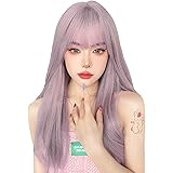 PRETOLE ウィッグ ロング ストレート フルウィッグ 黒髪 レディーズ かつら 小顔効果 自然 原宿系 軽い 耐熱 高温 可愛い おしゃれ ファッション 日常 女装 コスプレ つけ毛 前髪ウィッグ ネット/ヘアピン付き（ピンク）