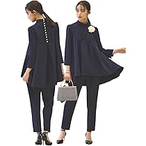 プリーツフレアトップス＆テーパードパンツ セットアップ ネイビー Amazon | [ルイ ルエ ブティック] プリーツ フレア トップス