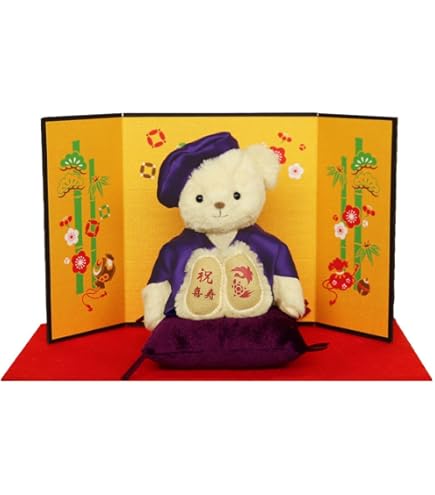 Amazon.co.jp: 【プティルウ】長寿 ベア 12cm 小 サイズ (金屏風) 古希