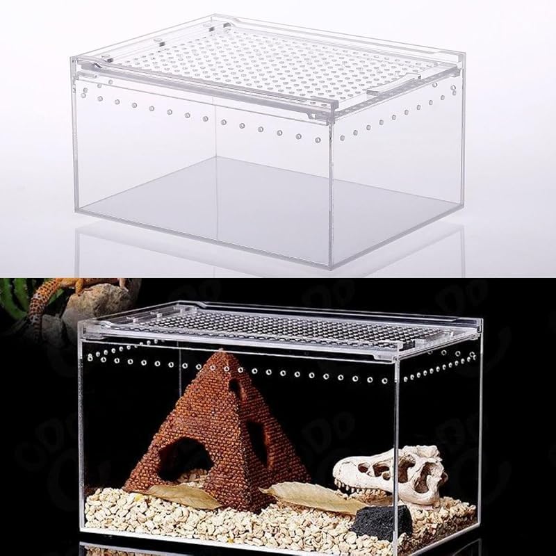 RoBeKaU レプタイルボックス 爬虫類 飼育ケース 虫かご 大 透明アクリル飼料箱 飼育ケース レプタイルボックス ワイド レオパ ケージ 爬虫類両生類通気性防走蓋スライド式餌箱 サソリ、クモ、カエル、カメ、ゲッコ、カマキリ、ヘビ、庵クラブなどのテ ラリウムタンクに餌をやるアクリル爬虫類ボックス透明エンクロージャ 隔離ボックス (10.5x8.5x6cm)