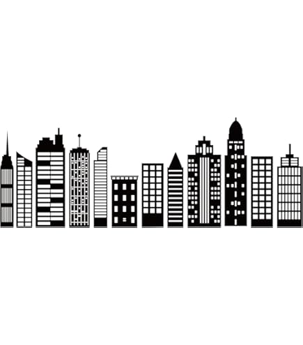 Black City Skyline Wall Decals - Silhouette Wall Stickers For Kids Room Decor