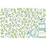 ウォールステッカー 花 蝶 鳥 おしゃれ トイレ アイビー 鳥かご 植物 英字 鳥かご 壁シール 緑 グリーン フラワー 壁紙シール 北欧 文字 英文 キッチン カフェ モダン 葉 花びら お風呂 w