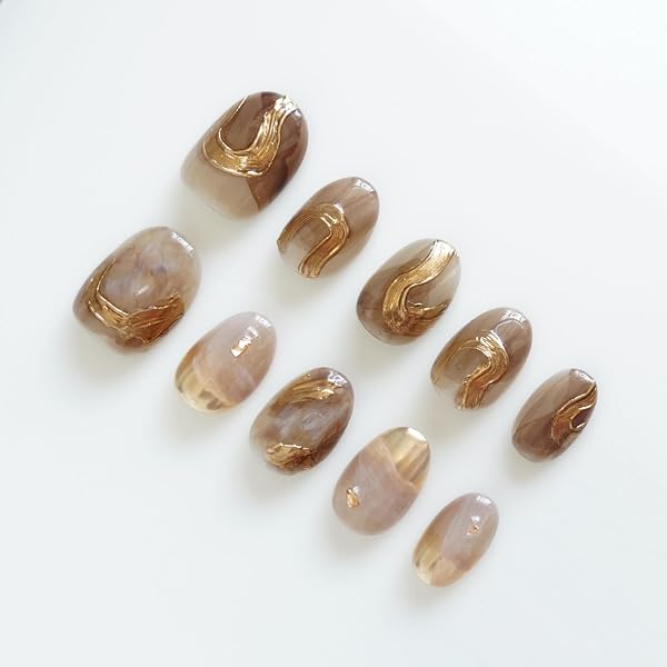LemiVibe "Wilderness" Nail Tips, Short, Shortened, 100% Handmade, Stick-on Nails, False Nails, Nail Stickers, Korean, Popular, Gel Nails, Nail Stickers, Self-Pedicure, Home Nail Polish, Nail Design - 1