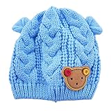 MIOIM®秋冬 防寒 子供 ベビー キッズ ニットキャップ 帽子 可愛い 耳付き 熊ワッペン付き 4色
