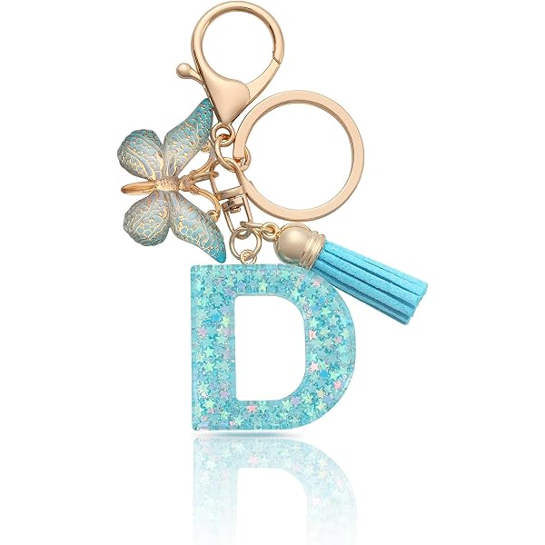 Meefisher Resin Alphabet Keychain With Tassel & Butterfly – Initial Letter Key Ring For Purse Or Keys (Green Letter J)