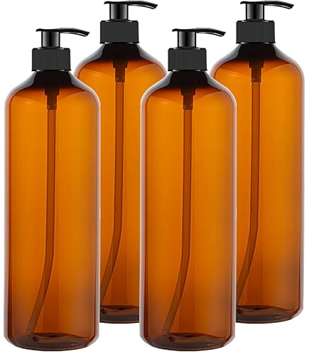 BRIGHTFROM Lotion Pump Bottles, Empty 8 Oz, Bpa-Free Refillable Plastic Containers Amber With Black Dispenser For Soap Shampoo Lotions Liquid Body Soap Creams And Massage Oil 3 Pack
