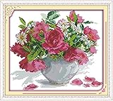 Benway Counted Cross Stitch Red Roses And Daisies In Vase 14 Count 39X36cm [並行輸入品]