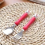 Kicode スプーンフォークセット 赤ちゃん幼児料理を教える ロングハンドル アンチバーンステンレス 子供用キッチン