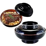 越前漆器さじべえ 6寸華丼 黒内朱 φ179×99mm うな重 海鮮丼 越前漆器 丸型 椀型 大きめ 器 蓋付き
