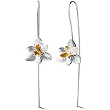 Lotus Fun 925スターリングシルバー ドロップイヤリング エレガントな蘭の花のファッションダングルイヤリング ハンドメイド ユニークなジュエリー 女性と女の子へのギフト, スターリングシルバー, YRBY宝石