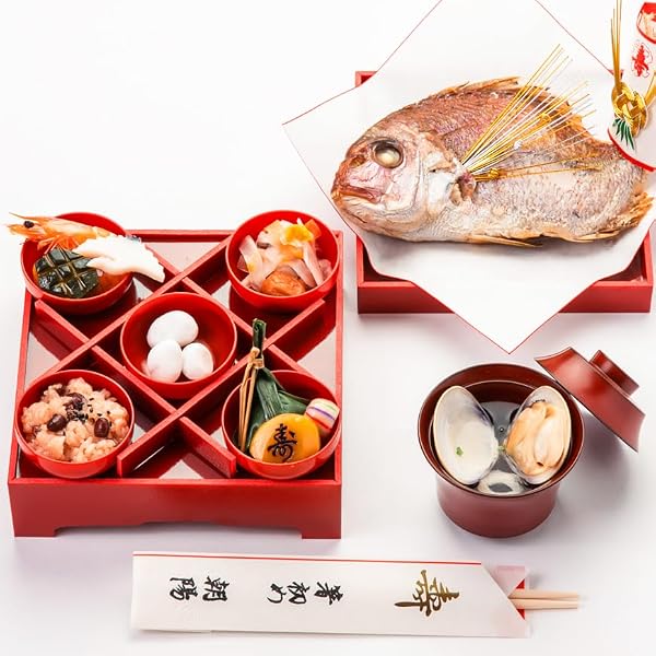 Celebration First Meal Set | Mebae Zen (Natural Seabream Medium | Vermilion Tray (for Boys)) | Pre-arranged and Delivered Frozen (for the 100-Day Celebration Ceremony) - 1