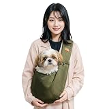 ペットスリング メッシュ 長さ調節可能 犬 抱っこ紐 小型犬 ドッグスリング キャットスリング 抱っこひも キャリーバッグ 猫用 犬用 斜めショルダーバッグ (カーキ（調節ストラップ付）)