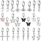 AIDSOTOU Small Butterfly Star Hoop Earrings Set for Women Girls Mini Huggie Hoop Earrings with Dangle Charms