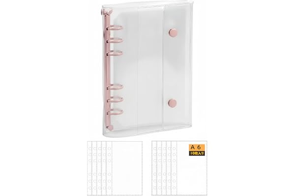 PERZUMI シール帳 女の子 透明 a6 バインダー 6穴 大きめ 196x132mm はがせる 詰め替え ポケットリフィル10枚付き シール収納 推し活グッズ (ピンク）