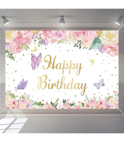 Happy 2nd Birthday Backdrop Banner - 59x35.4" Floral Butterfly Party Decor