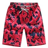 Aidle メンズ　サーフパンツ　ショーツ　水着　海水パンツ　海パン　ゴムウエスト　サーフトランクス (XL, レッド)