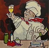 High Quality BD-0359 8 by 8-Inch Chef with a Yellow Wine Ceramic Art Tile