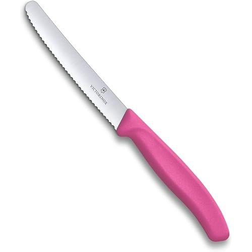 Victorinox Wavy Edge Steak & Tomato Knife, Round Tip, Pink, 6.7836.L115