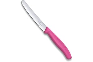 Victorinox Wavy Edge Steak & Tomato Knife, Round Tip, Pink, 6.7836.L115