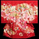 お宮参り　着物　女の子　正絹女児初着　赤色　ピンク黄色ぼかし染め分け　桜　金コマ刺繍　サヤ華地紋　日本製
