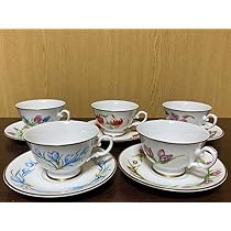 フランクリンポーセリング★花柄 ティーカップ 5客と飾り棚 フランクリンポーセリング☆花柄 ティーカップ 5客と飾り棚
