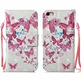 iPhone 5 / 5S / SE ケース ,COOSTOREJP かわいい面白いカラフルな絵画の3DパターンのPUレザーウォレットケースApple iPhone 5 / 5S / SE用,バタフラ