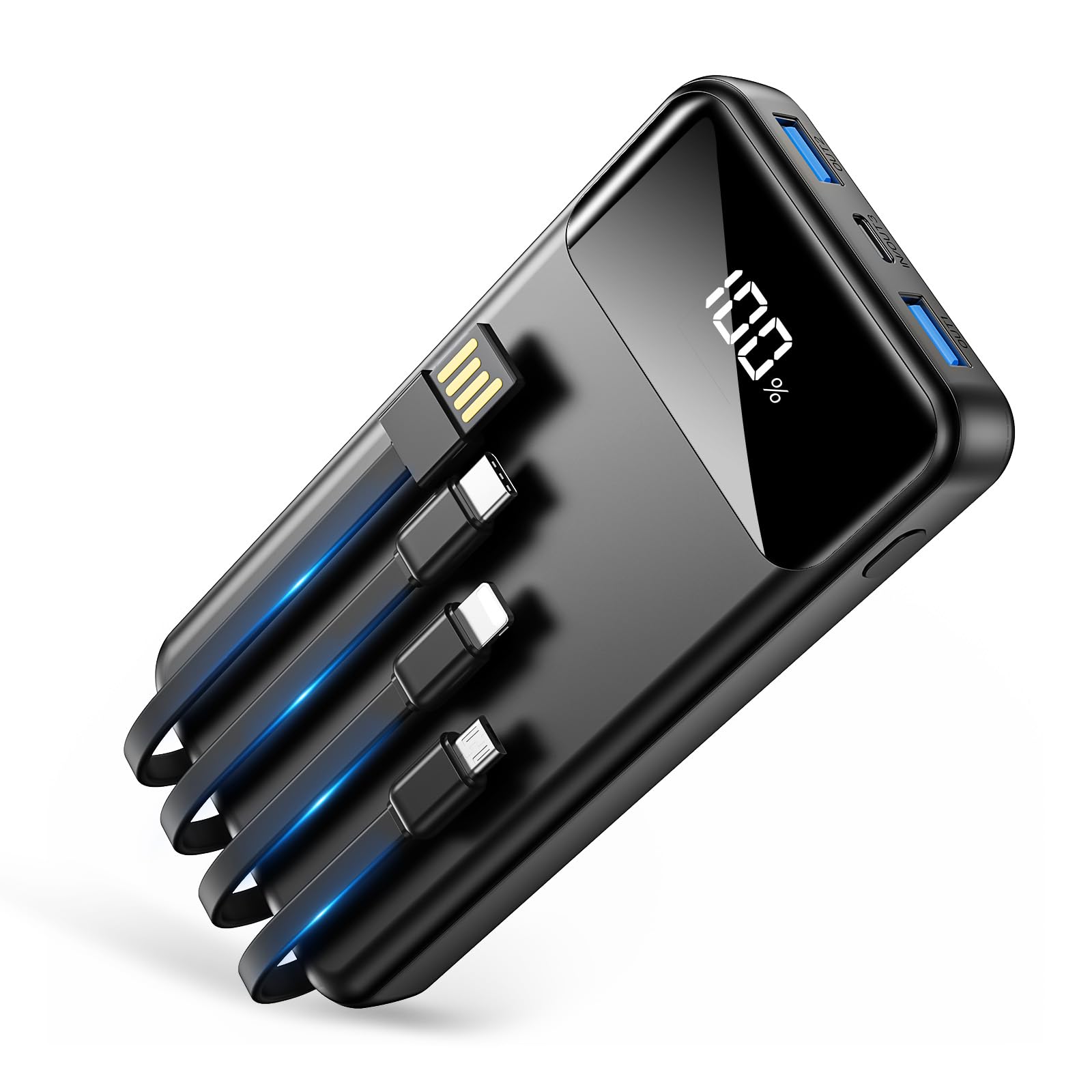 Speiow モバイルバッテリー 60000mAh 大容量 急速充電 6台同時充電 4つのケーブル内蔵 2.4A 出力 モバイルバッテリー 軽量 小型 | ケーブル内蔵一体型 LCD残量表示 PSE技術認証済 安全回路保護 Type-C入力/出力ポー