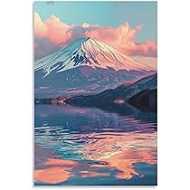 富士山 水彩画／風景画／インテリアアート 絵画 日本 富士山 風景画 インテリアアート額付き 水彩画・油絵