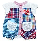 《初夏盛夏対応》 CHILD CHAMP(チャイルド チャンプ) 先染め格子/綿レースチェック切り替えロンパス 60cm/R NO.C-86182506