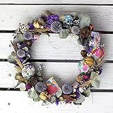 リバティプリントと旬の草花のフラワーリース　(ドライフラワー)