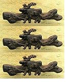 Cast Iron素朴なキャビンムースのログキャビネットノブ引き出しプル(セット3 )