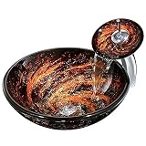 HomeLava 洗面ボウル 洗面ボール 手洗い器 洗面化粧台 手洗い鉢トイレ 洗面ボウル 手洗いボウルセット 洗面ボウル おしゃれ 洗面ボウル ガラス 彩色上絵洗面ボウル＆蛇口セット 浴室用 キッチン用 強化ガラス製 排水金具と蛇口付き (渦巻柄)