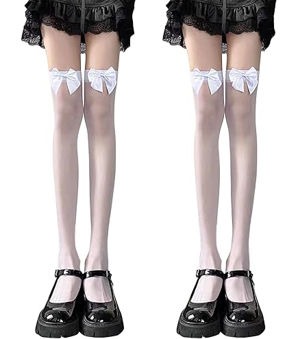 NODRESS ホワイト　レース　リボン　ストッキング ソックス Amazon.co.jp: レースリボン ニーハイ ソックス (白) スクール