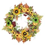 24 "秋ミックスリーフ、花、Pine Cones and Pumpkin人工感謝祭Wreath – Unlit
