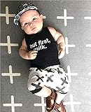 ブラック　英字　プリント　袖なし　Tシャツ＆十字架　パンツ　スーツ　ベビ服 (90(12-18月), ブラック+ホワイト)