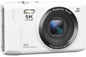AiMike スマホに送れる デジタルカメラ 5K デジカメ WIFI転送機能 7200万画素 64GBマイクロSDカード付き 16倍デジタルズーム オートフォーカス機能 LEDライト ウェブカメラ 2.8インチ大画面 バッテリー2枚 コンパクト 子
