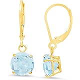 10k Gold Round Checkerboard Created or Genuine Gemstone Leverback Earrings
