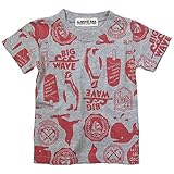 《初夏盛夏対応》 ALMOND BAR(アーモンドバー) 40/2天竺BIG WAVE総柄半袖Tシャツ 130cm/Mg NO.AH-82206