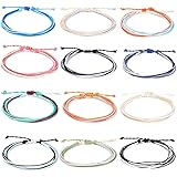 yfstyle 12Pcs Summer Beach Surfer Wave Bracelets Adjustable Handmade Waterproof Braided String Beaded Anklets Starfish Turtle
