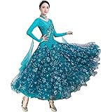 [RIKOUZY] 社交ダンスドレス 雪の花飾り 社交ダンス練習着 フラメンコ ドレス 社交ダンス衣装 モダンダンス衣装 ボールルーム衣装 ワルツドレス 広がる裾 ダンスドレス レッスン着 スタンダード ドレス 演出服