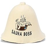 Natural Textile Sauna Hat 'Sauna Boss' White - 100% Organic Wool Felt Hats for Russian Banya - Protect Your Head from Heat - 