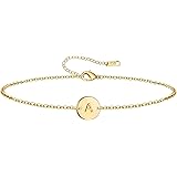 Ovian Initial Charm Bracelet for Women 18K Gold Plated stainless steel Coin Disc Engraved Letter Bracelet Personalized Monogr